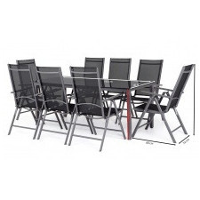 aluminiowy zestaw ogrodowy stół + 8 krzeseł dizu ciemnoszary szklany stół