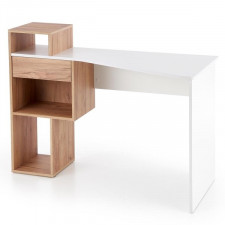 biurko z półką conti, szufladami i półkami, 122 cm, białe, dąb złoty