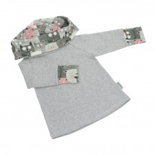  bluza z komino - kapturem koty szaro różowe 110/116 