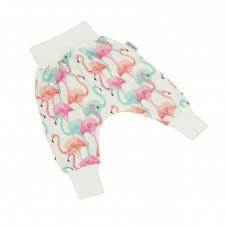  cienkie spodnie new born flamingi na ecru 62/68 