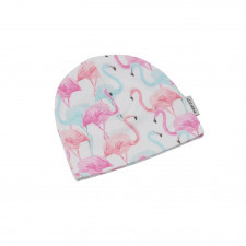  czapka dresowa flamingi na ecru 32-36 wiek 0-3 m-ce 