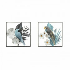 Dekoracja ścienna DKD Home Decor 50 x 7,6 x 50 cm Czarny Szary Niebieski Papuga Tropikalny (2 Sztuk)