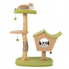 Drapak drewniany dla kota z domkiem 110cm
