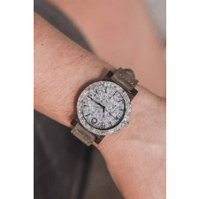 drewniany zegarek z kamienną tarczą na skórzanym pasku - plantwear (42mm, skóra)