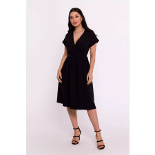 Elegancka sukienka z wiązaniem o rozkloszowanym dołem (Czarny, XL)