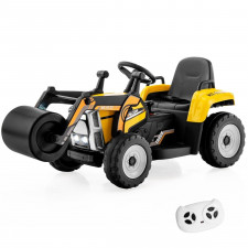 Elektryczny samochód traktor z walcem drogowym żółty