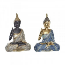 Figurka Dekoracyjna DKD Home Decor 17 x 9 x 25 cm Niebieski Złoty Brązowy Budda Orientalny (2 Sztuk)
