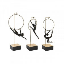 Figurka Dekoracyjna DKD Home Decor 25 x 26 x 56 cm Czarny Złoty Gimnastyk (3 Sztuk)