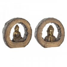 Figurka Dekoracyjna DKD Home Decor 40 x 13 x 40 cm Złoty Brązowy Budda Orientalny (2 Sztuk)