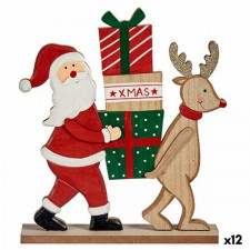 Figurka Dekoracyjna Święty Mikołaj Renifer Brązowy Czerwony Kolor Zielony Drewno 5 x 26 x 22 cm (12 
