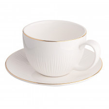 filiżanka do kawy i herbaty ze spodkiem porcelanowa altom design alessia złota linia kremowa 250 ml