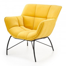Fotel wypoczynkowy Belton, tkanina velvet żółty, nóżki czarne