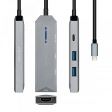 HUB USB Aisens USB-C dock 4 en 1, USB-C a 1xHDMI, 2xUSB, 1xPD, Gris, 15 cm