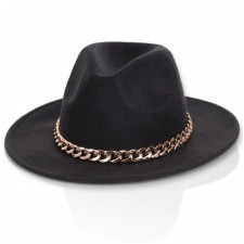 kapelusz filcowy damski ze złotym łańcuszkiem czarny kp-01