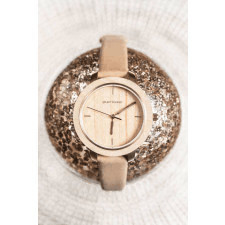 klasyczny damski zegarek z jasnego drewna - plantwear (36mm, skóra)