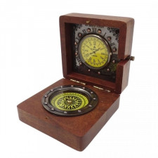 kompas retro i zegar w pudełku drewnianym – nc2030