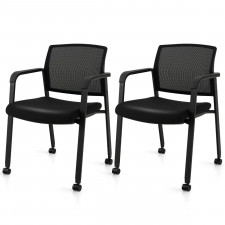 Komplet 2 czarnych krzeseł konferencyjnych z kółkami