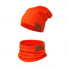  komplet czapka podwójna i komin pomarańczowy 40-44 wiek 6-12 m-cy 