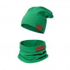  komplet czapka podwójna i komin zielony 36-40 wiek 3-6 m-cy 
