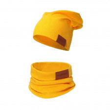  komplet czapka podwójna i komin żółty 40-44 wiek 6-12 m-cy 