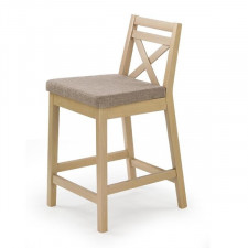Krzesło barowe niskie Borys Low dąb sonoma, siedzisko tapicerowane beżowe