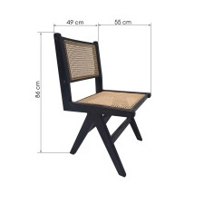 krzesło drewniane anisa czarne, rattan/drewno tekowe, plecionka wiedeńska