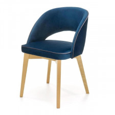 Krzesło tapicerowane Marino tkanina velvet granatowa, nóżki drewno lite bukowe dąb miodowy