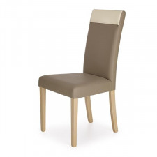 Krzesło tapicerowane Norbert ekoskóra beżowa detale kremowe, nóżki drewno lite bukowe dąb sonoma