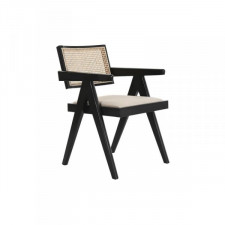 Krzesło z Podłokietnikami DKD Home Decor Beżowy Tapicerowane Czarny Rattan Drewno wiązu 55 x 54 x 82