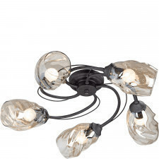 lampa sufitowa, pięć bursztynowych kloszy, skręcone ramiona vitaluce (ve4927-1/5pl)