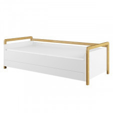 łóżko tapczanik bruno 80x180 cm z materacem i szufladą, biały mat, nóżki lite drewno dębowe