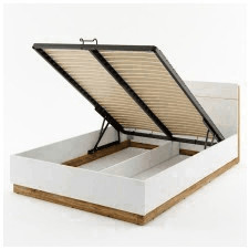 łóżko z pojemnikiem na pościel i oświetleniem dentro, 140/160/180x200 cm, białe/dąb stirling