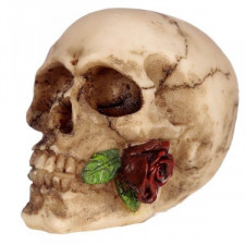 mała czaszka z czerwoną różą - figurka