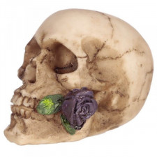 mała czaszka z fioletową różą - figurka