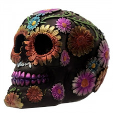 Meksykańska Czaszka w Kolorowe Kwiaty - figurka