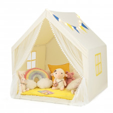 Namiot dla dzieci z zasłonką, oknem i światełkami beżowy
