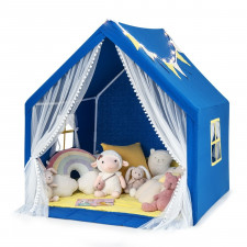 Namiot dla dzieci z zasłonką, oknem i światełkami niebieski