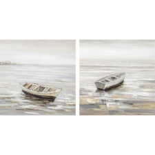 Obraz DKD Home Decor 90 x 2,4 x 90 cm Barco Śródziemnomorski (2 Sztuk)