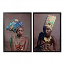 Obraz DKD Home Decor African Art 65 x 3,5 x 90 cm Kolonialny Afrykanka Lakierowany (2 Sztuk)
