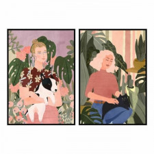 Obraz DKD Home Decor Kobieta 83 x 4,5 x 123 cm Zwierzęta Skandynawski (2 Sztuk)