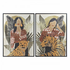 Obraz DKD Home Decor Kobieta Tygrys 104 x 4,5 x 144 cm Zwierzę Tropikalny (2 Sztuk)