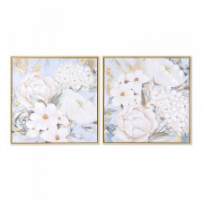 Obraz DKD Home Decor Kvety Romantyczny 60 x 3,5 x 60 cm (2 Sztuk)