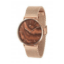 piękny drewniany zegarek na bransolecie w kolorze różowego złota - plantwear (40mm, bransoleta - ros