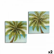 Płótno Palma Niebieski Brązowy Kolor Zielony 3 x 80 x 80 cm (2 Sztuk)