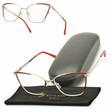 Plusy +2.00 damskie okulary do czytania korekcyjne Kocie Oczy FLEX ST326 bordowo-złote