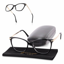 Plusy +3.50 damskie okulary do czytania korekcyjne Kocie Oczy z flexami ST320 czarno-złote
