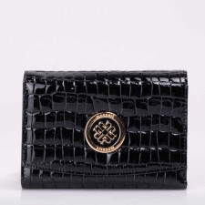 portfel damski skórzany monnari lakierowany w łuski czarny