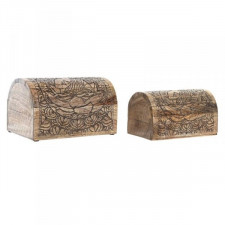 Pudełko na biżuterię DKD Home Decor Brązowy Drewno mango Ceimnobrązowy 23 x 15 x 15 cm (2 Sztuk)