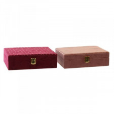 Pudełko na biżuterię DKD Home Decor Fioletowy Różowy Złoty Drewno 24 x 16 x 7 cm (2 Sztuk)