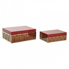 Pudełko na biżuterię DKD Home Decor Metal Szkło Czerwony Złoty Drewno MDF 25 x 18 x 10 cm (2 Sztuk)